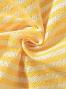 SHEIN 2pcs Baby Boy Cute City Gentleman Outfit, Yellow Striped Collar Shirt + White Casual Pants Set, Suitable For Birthday Party, Evening Party, Performance, Wedding, Baby Shower, 1st Birthday Celebration