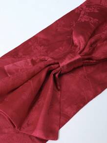 Irokai Stripe & Floral Print Batwing Sleeve Top And Mini Skirt Yukata Kimono Set(Without Fan)