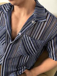 ESTAVOR Men's Streetwear Style Short Sleeve Shirt, Suitable For Summer - Blue - View 3