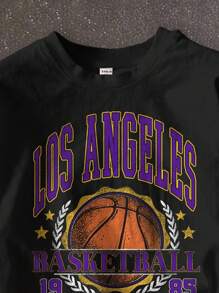 SHEIN Tween Boy Casual Minimalist Cartoon Pattern Short Sleeve Round Neck T-Shirt, Cotton Blend For Summer