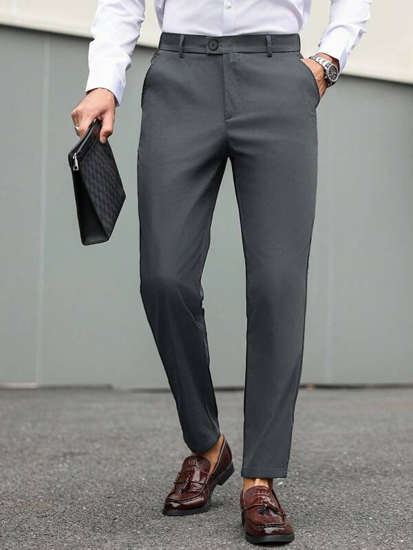 Manfinity Mode Solid Suit Pants For Men, Suitable For Commuting, Leisure And Business Travel,Suitable For New Year Holidays, Gift For Boyfriend