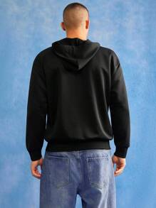 PEPSI X SHEIN 男式字母图案休闲长袖套头连帽衫 - 黑色 - 查看 2