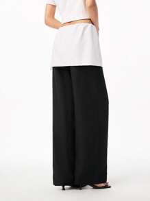 LYSMO Women's Black Color-Block Straight-Leg Bubble Skirt Pants,Autumn Modest Smart Office Streetwear,2025 New Arrival Back To School Homecoming Y2K Clothes - Multicolor - View 2