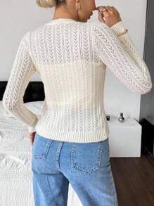 Siren Gaze 女士纯色简约长袖开衫、可爱毛衣、短款毛衣、针织毛衣、秋冬装、黄色女装、长袖上衣 - 杏色 - 查看 2