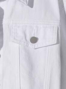 SHEIN 少女牛仔外套，新款秋冬白色短款牛仔夹克，休闲时尚，舒适修身牛仔面料，适合日常和上学穿着的少女休闲短款牛仔夹克，时尚经典，百搭百搭 - 白色 - 查看 7