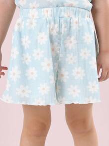 SUMWON طقم بيجامة قصيرة مزخرفة بالزهور ناعمة للبنات، ملابس نوم صيفية، ملابس كاجوال، ملابس نوم مريحة، ملابس للنوم - أخضر نعناع - مشاهدة 5