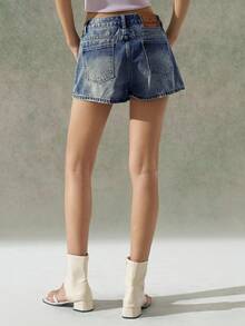 LYSMO Women's Loose Fit Wide Leg Casual Denim Shorts With Pockets, Versatile - Blue - View 2