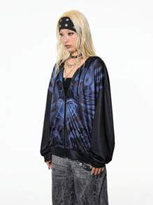 StreetHx 女款朋克摇滚图案印花连帽套头衫秋季 - 黑色 - 查看 4