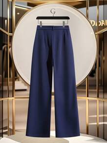 GlowEve 优雅女士口袋装饰腰部喇叭裤 - 藏蓝色 - 查看 2