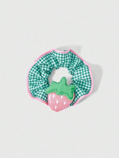 Kawaii شريط شعر مطاطي بنقشة مربعات ملونة والتوت عفوية وجميلة