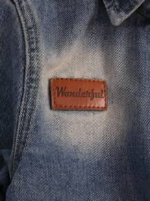 Denimly Spring & Autumn New Young Boy Retro Vintage Denim Jacket. Classic Denim Blue With Distressed Washing Technique Creates A Fashionable Vintage Vibe. Featuring A Collared Neck And Decorative Zipper Pockets, This Jacket Combines Aesthetics And Visual Layering. Metal Zipper Closure Makes It Easy To Put On And Take Off. Suitable For Daily Outings, School, Family Gatherings, Outdoor Activities, Etc. An On- Item That Easily Transforms Boys Into Stylish Kids! - Medium Wash - View 7