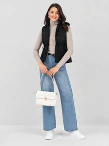 Miaspire Drawstring Waist Zipper Hooded Vest Black Casual Coat - Black - View 4