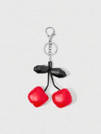 Kawaii Ciondolo/portachiavi fatto a mano in finta pelle con fiocco 3D a forma di ciliegia