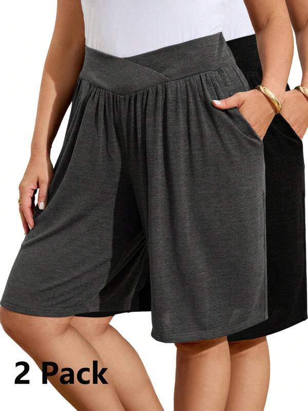 EMERY ROSE Ensemble de 2 pièces pour femmes grande taille, short asymétrique avec poches à la taille