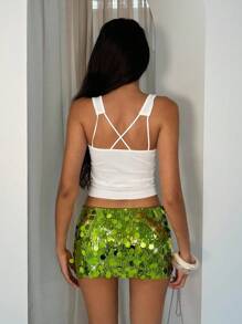 Glamine Women's Low Waist Shiny Sequin Bodycon Mini Skirt, Sexy Sequin Skirt Sequin Skirt Women Shorts - Green - View 6