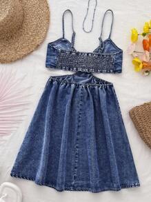 Soleia Vestido de mezclilla sin mangas para mujer, mini vestido ajustado informal, azul