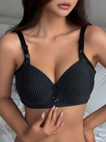 DAZY 1 st. Justerbara axelband, randigt tryck, bygelfri, lätt fodrad BH för kvinnor - Svart - Visa 3