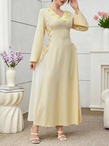 Al Najma Váy ôm sát eo lãng mạn màu vàng kem phong cách Ả Rập thanh lịch cho quý cô - Màu vàng - Xem 5