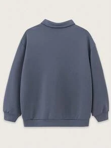 青少年男孩返校休闲舒适百搭拉链领长袖 Polo 衫，秋冬