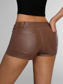 Jeanoix Women's Sexy Solid-Color Low-Waist Shorts, Summer - Brown - View 2