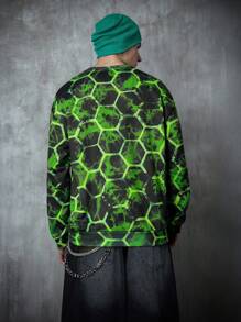 TEENAGE MUTANT NINJA TURTLES | SHEIN 男士休闲街头卡通字母超大落肩宽松套头衫，夏季 - 綠色 - 查看 2