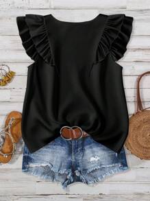 EMERY ROSE Plus Size Dames Effen Effen Bedrukte Cap Mouw V-hals Shirts Dames Zomerkleding Spring Break Rave Kleding Festival Spring Break Kleding Dames Concertkleding Rave Kleding Festival Rave Kleding Country Concert Kleding Nashville Kleding Ibiza Kleding Western Kleding Dames Boho Resort Kleding