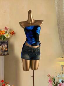 Attitoon 热带花卉印花荷叶边系带吊带背心，适合夏季度假 - 彩色 - 查看 7