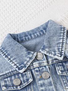 Elladie kids Baby Girls' Casual Distressed Denim Long Sleeve Jacket, Soft And Comfortable Daily Wear, Fashionable Style, Spring/Autumn Fall Winter - Light Wash - View 6