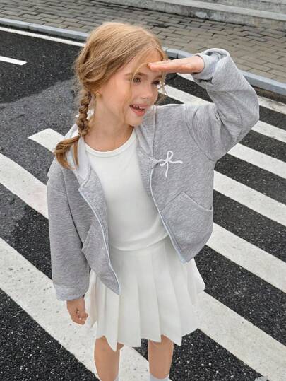 Streelcool 少女休闲卫衣，蝴蝶结印花，轻薄宽松套头衫，适合春秋季日常、休闲、运动等场合。