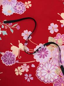 Irokai Elegant Retro Floral Print Japanese-Style Kimono Yukata(Without Fan)