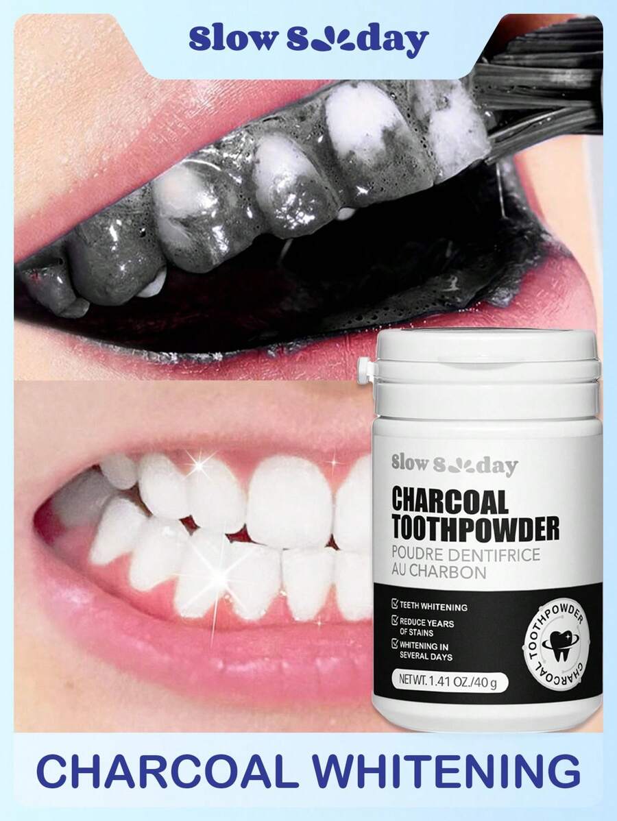 Slow Sunday™ 活性炭牙粉，去除烟渍、咖啡渍、茶渍，保持口腔洁净亮白 - 黑色 - 查看 1