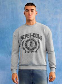 PEPSI X SHEIN 男士休闲日常字母图案圆领运动衫 - 灰色 - 查看 6