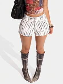 SHEIN Unity 街头风格波点宽松腰低腰牛仔短裤 - 白色 - 查看 6