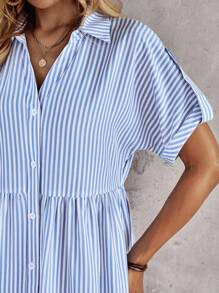 EMERY ROSE 女式条纹短袖纽扣休闲衬衫裙，夏季 - 彩色 - 查看 7