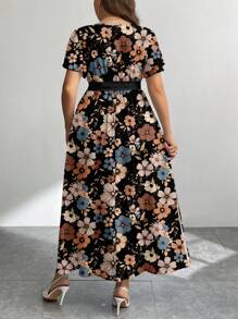 Firerie Plus Size Casual Vintage Ditsy Floral Pattern Loose Fit Dress, Suitable For Spring/Summer Flowy Dress Boho Suitable For Going Out Chic Dress - Multicolor - View 3