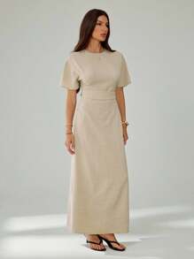 SHEIN Tall Women's Elegant Solid Color High Waist Long Dress
