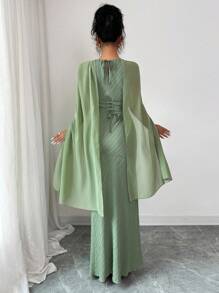 Elenzga Robe longue élégante et minimaliste pour femmes en mousseline de soie, avec un col rond, sans manches, dos croisé et taille nouée. Convient pour les déplacements quotidiens, les festivals, les sorties. Look romantique et délicat