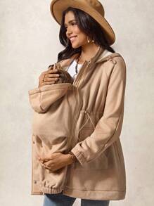 Boho Mama 纯色插肩袖拉链连帽三合一孕妇夹克
