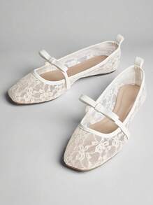 SHUZIA Giày ba lê ren mũi vuông thanh lịch thoải mái cho nữ - Màu be - Xem 8