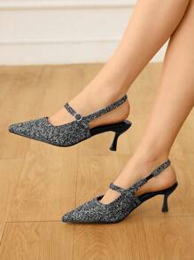 CUCCOO HITCHD Women's Fashion Red Strap Pointed Toe High Heels - Black - View 4