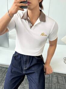 Manfinity BRENVOR 男士街头风格针织短袖 Polo 衫，适合夏季 - 白色 - 查看 2