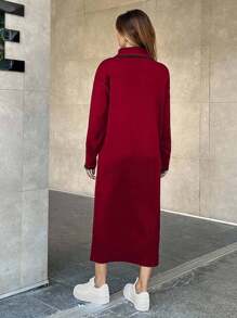 EURMUSE Abito in maglia con collo alla polo da donna - Rosso - Visualizzare 6