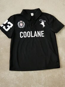 Coolane Kids 青少年春夏前扣短袖字母印花休闲 Polo 衫 - 黑色 - 查看 5