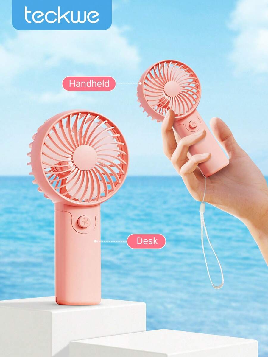 Teckwe Portable Fan Handheld Fan Personal Battery Operated Fan Electric Mini Fan For Stylish Women Girls Makeup Office Travel Camping Indoor Outdoor Back To School Holiday Vacation Summer Essentials, Pink - Pink - View 1