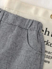 Genkimix Kids 秋季新款韩版时尚酷男童三件套：不对称背心+长袖衬衫+直筒裤，幼儿 - 灰色 - 查看 5