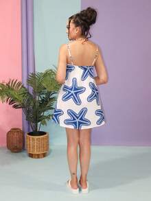 Melissa Matos 女式无袖海鲜印花连衣裙，夏季 - 藍白色 - 查看 2