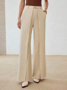 MOTF PREMIUM Pantalón de traje de pierna ancha con pinzas - Caqui - Ver 5