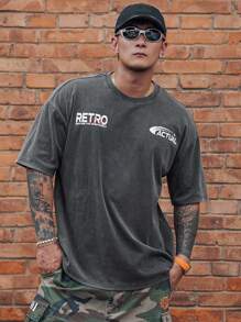 DAZY 夏季男士字母印花深灰色街頭休閒T恤圖案短袖上衣 - 灰色 - 查看 5