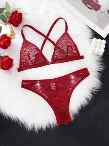 Snug Zone 2pcs Women Sexy Lace Lingerie Set For Going Out - Burgundy - View 2