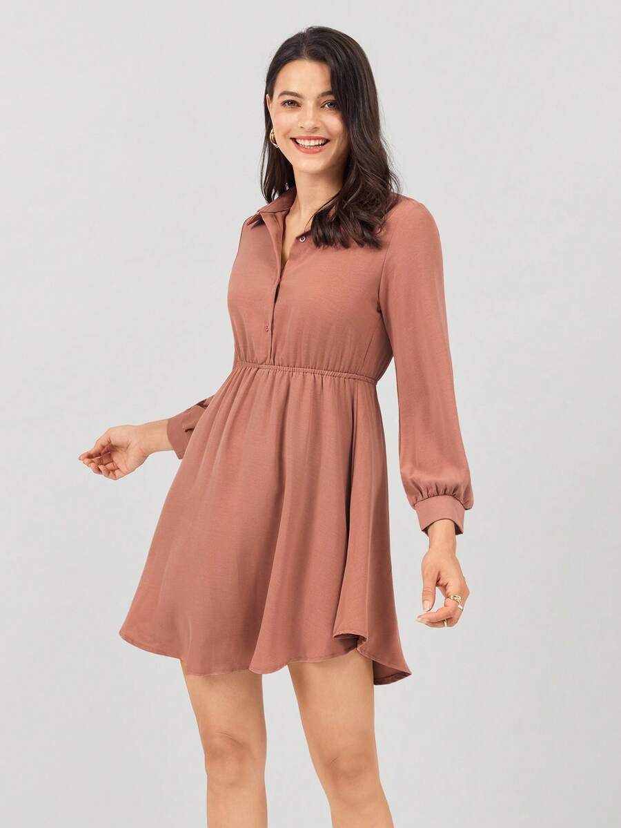 Miaspire Vestido de collar con estampado de guepardo y animales con patrón de regreso a la escuela para mujer, perfecto para otoño-invierno, viajes, oficina, dinero antiguo, simple, ideal para damas, camisa de manga larga casual de ajuste regular, camiseta de tirantes rosa polvoriento y liso, vestido corto para mujeres, anillo/verano, profesional/uso de negocios/atreticuloso - Rosa vieja - Ver 1